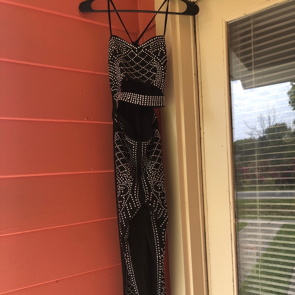 Black and sliver jeweled body suit